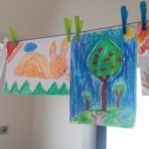 painting with watercolours and oil pastels