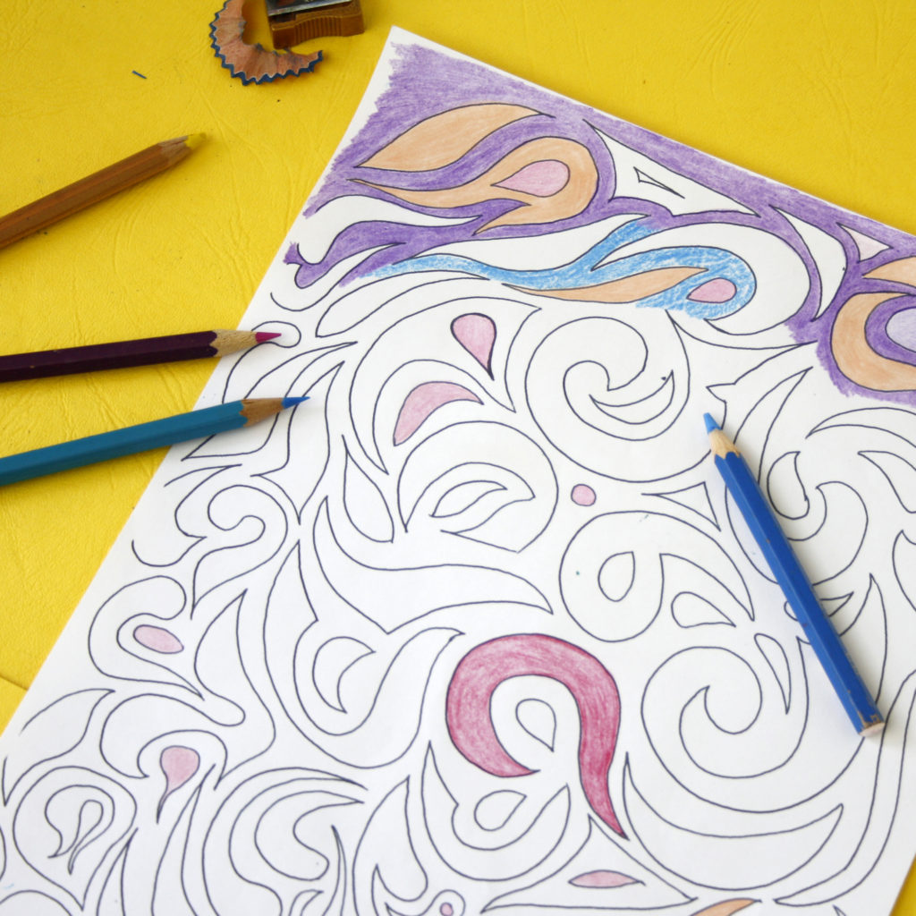 zentangle swirling pattern colouring sheets