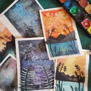 day and night watercolour painting class with the craft corner